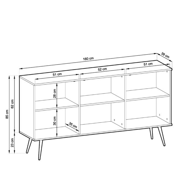 Commode Banff K160 MDF - Blanche - Pieds dorés - Façades rainurées - Largeur 160 cm, Hauteur 85 cm, Profondeur 39 cm – Image 3