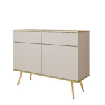 Commode Banff KSZ107 - Beige - Pieds dorés - 2 tiroirs - Largeur 107 cm, Hauteur 85 cm, Profondeur 39 cm