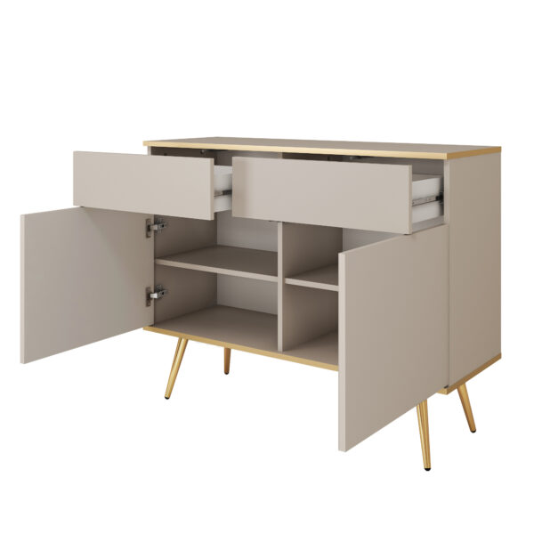 Commode Banff KSZ107 - Beige - Pieds dorés - 2 tiroirs - Largeur 107 cm, Hauteur 85 cm, Profondeur 39 cm – Image 4