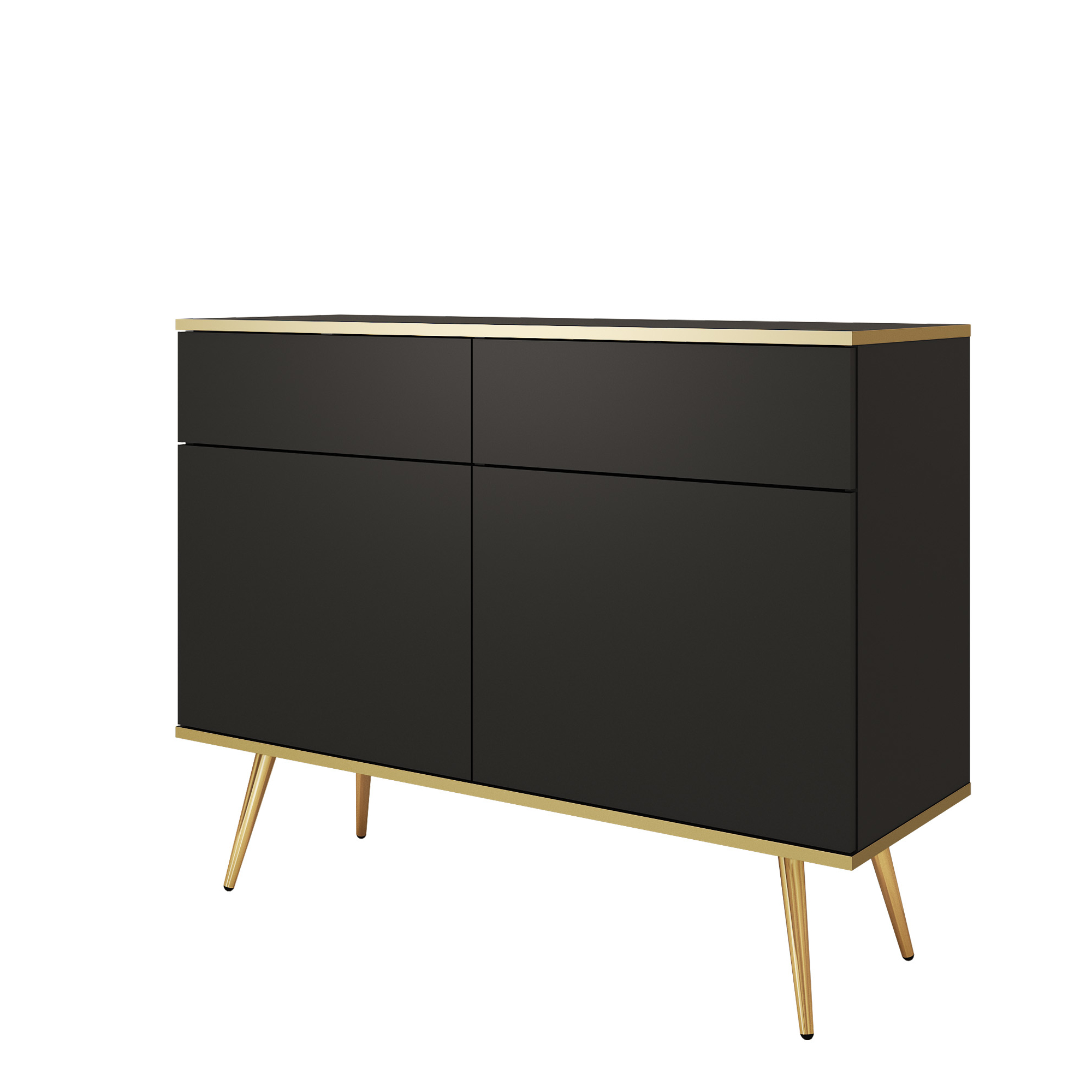 XMEBSKRKOMPI02001302_00-1.jpg Commode Banff KSZ107 - Noire - Pieds dorés - 2 tiroirs - Largeur 107 cm, Hauteur 85 cm, Profondeur 39 cm – Image 1