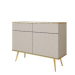 Commode Banff KSZ107 MDF - Beige - Pieds dorés - Façades rainurées - 2 tiroirs - Largeur 107 cm, Hauteur 85 cm, Profondeur 39 cm