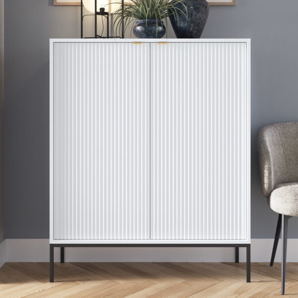 Commode NANAIMO K104 - Blanc - Poignées dorées - Largeur 104 cm, Hauteur 125 cm, Profondeur 39 cm – Image 2