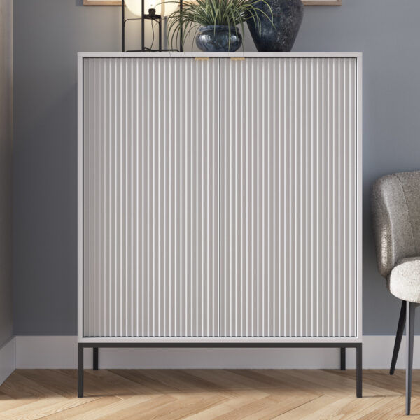 Commode NANAIMO K104 - Gris - Poignées dorées - Largeur 104 cm, Hauteur 125 cm, Profondeur 39 cm – Image 2