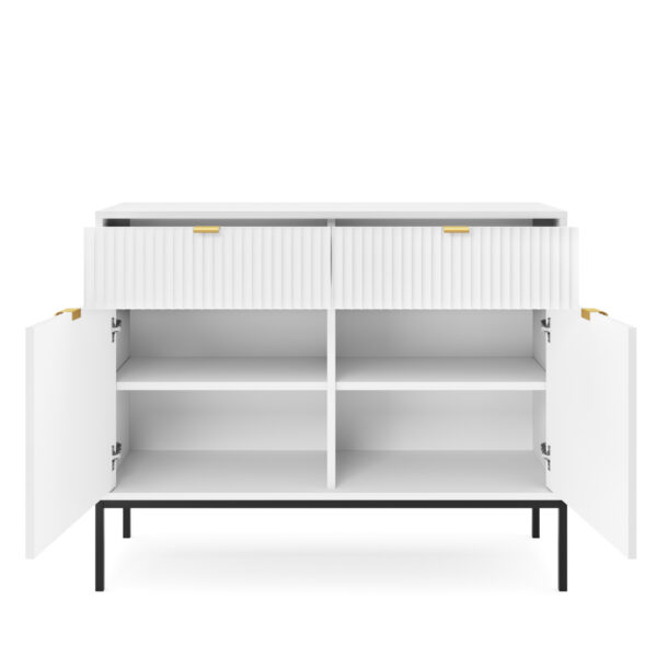 Commode NANAIMO KSZ104 - Blanc - Poignées dorées - 2 tiroirs - Largeur 104 cm, Hauteur 83 cm, Profondeur 39 cm – Image 4