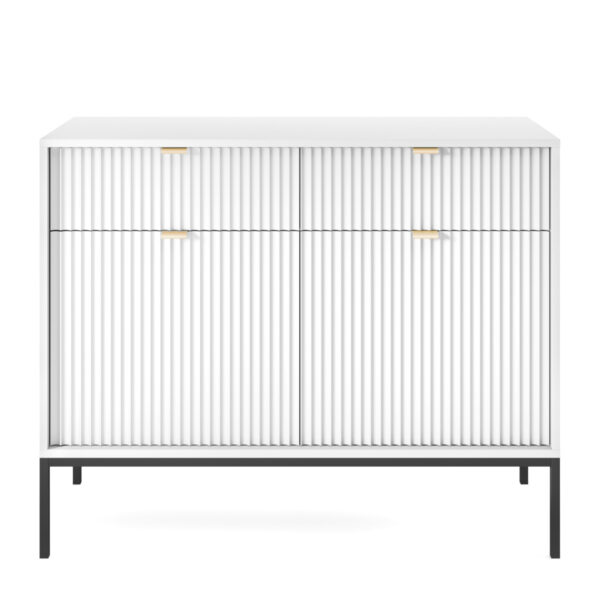 Commode NANAIMO KSZ104 - Blanc - Poignées dorées - 2 tiroirs - Largeur 104 cm, Hauteur 83 cm, Profondeur 39 cm – Image 8