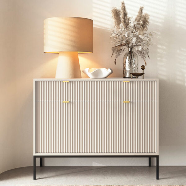 Commode NANAIMO KSZ104 - Cachemire - Poignées dorées - 2 tiroirs - Largeur 104 cm, Hauteur 83 cm, Profondeur 39 cm – Image 2