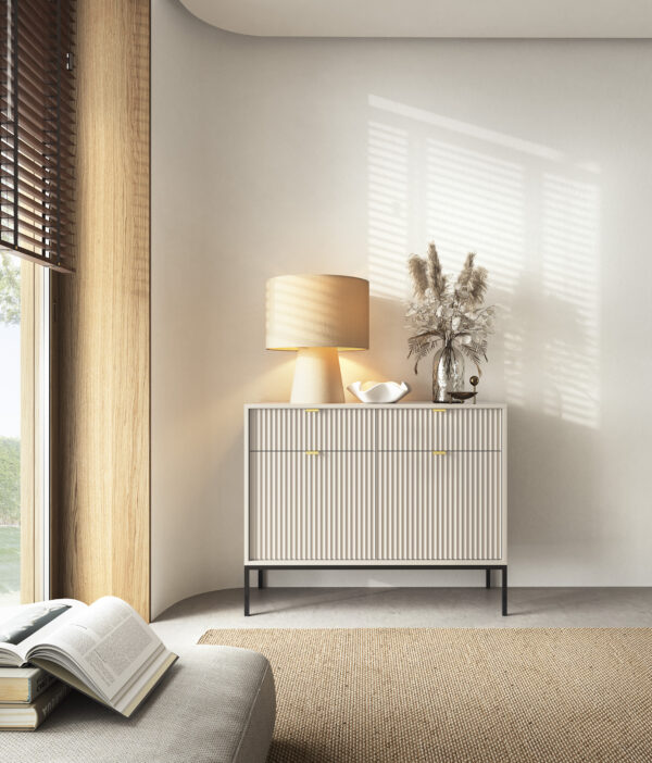 Commode NANAIMO KSZ104 - Cachemire - Poignées dorées - 2 tiroirs - Largeur 104 cm, Hauteur 83 cm, Profondeur 39 cm – Image 6