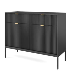 Commode NANAIMO KSZ104 - Noire - Poignées dorées - 2 tiroirs - Largeur 104 cm, Hauteur 83 cm, Profondeur 39 cm