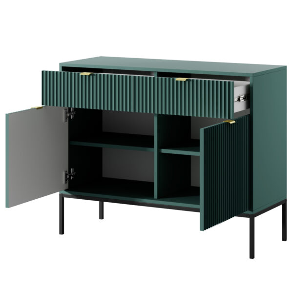 Commode NANAIMO KSZ104 - Verte - Poignées dorées - 2 tiroirs - Largeur 104 cm, Hauteur 83 cm, Profondeur 39 cm – Image 4