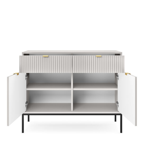 Commode NANAIMO KSZ104 - Grise - Poignées dorées - 2 tiroirs - Largeur 104 cm, Hauteur 83 cm, Profondeur 39 cm – Image 4