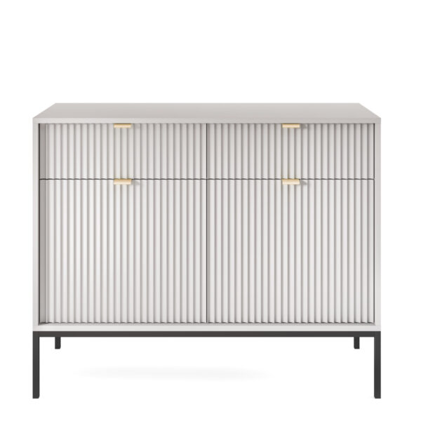 Commode NANAIMO KSZ104 - Grise - Poignées dorées - 2 tiroirs - Largeur 104 cm, Hauteur 83 cm, Profondeur 39 cm – Image 8