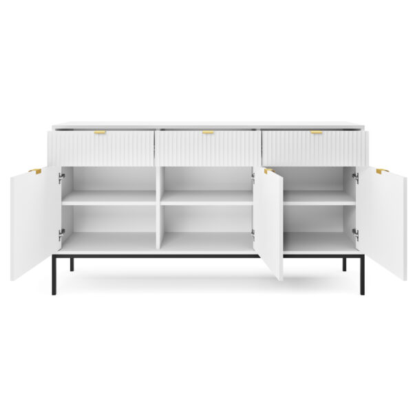 Commode NANAIMO KSZ154 - Blanc - Poignées dorées - 3 tiroirs - Largeur 154 cm, Hauteur 83 cm, Profondeur 39 cm – Image 4