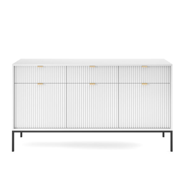 Commode NANAIMO KSZ154 - Blanc - Poignées dorées - 3 tiroirs - Largeur 154 cm, Hauteur 83 cm, Profondeur 39 cm – Image 8