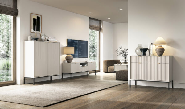 Commode NANAIMO KSZ154 - Cachemire - Poignées dorées - 3 tiroirs - Largeur 154 cm, Hauteur 83 cm, Profondeur 39 cm – Image 5