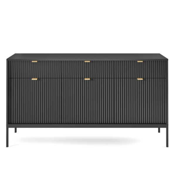 Commode NANAIMO KSZ154 - Noire - Poignées dorées - 3 tiroirs - Largeur 154 cm, Hauteur 83 cm, Profondeur 39 cm – Image 8
