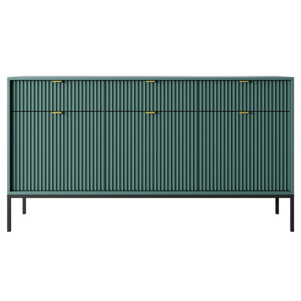 Commode NANAIMO KSZ154 - Verte - Poignées dorées - 3 tiroirs - Largeur 154 cm, Hauteur 83 cm, Profondeur 39 cm – Image 7