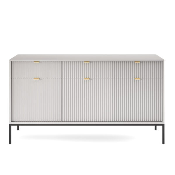 Commode NANAIMO KSZ154 - Grise - Poignées dorées - 3 tiroirs - Largeur 154 cm, Hauteur 83 cm, Profondeur 39 cm – Image 8