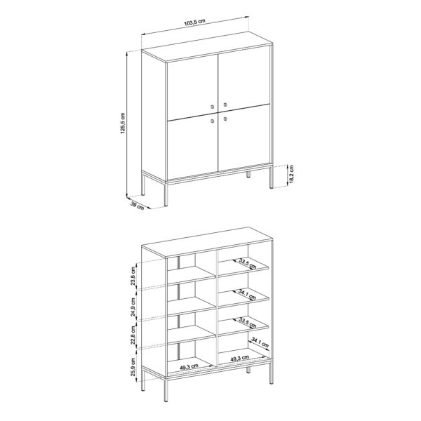 Commode MONCTON MK104 - Beige - Poignées métalliques - Largeur 104 cm, Hauteur 125 cm, Profondeur 39 cm – Image 3