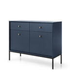 Commode MONCTON MKSZ104 - Bleu foncé - Poignées métalliques - 2 tiroirs - Largeur 104 cm, Hauteur 83 cm, Profondeur 39 cm