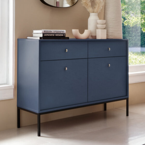 Commode MONCTON MKSZ104 - Bleu foncé - Poignées métalliques - 2 tiroirs - Largeur 104 cm, Hauteur 83 cm, Profondeur 39 cm – Image 2