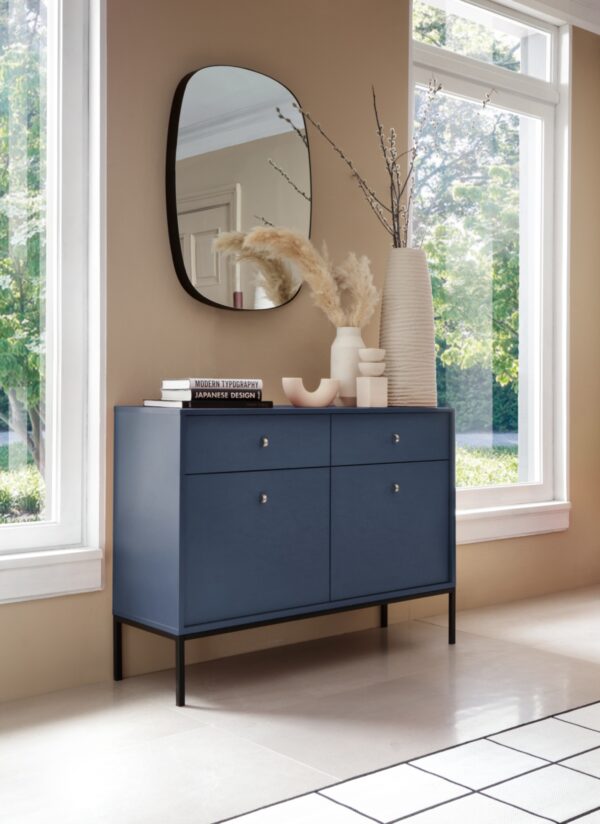 Commode MONCTON MKSZ104 - Bleu foncé - Poignées métalliques - 2 tiroirs - Largeur 104 cm, Hauteur 83 cm, Profondeur 39 cm – Image 6