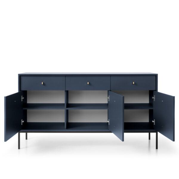 Commode MONCTON MKSZ154 - Bleu marine - Poignées métalliques - 3 tiroirs - Largeur 154 cm, Hauteur 83 cm, Profondeur 39 cm – Image 4