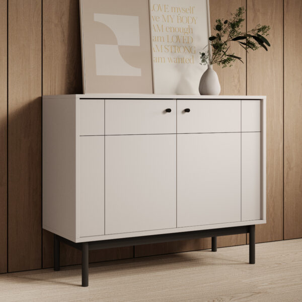 Commode DIEPPE - Cachemire - Poignées métalliques - Pieds en bois - Largeur 104 cm, Hauteur 83 cm, Profondeur 39 cm – Image 2