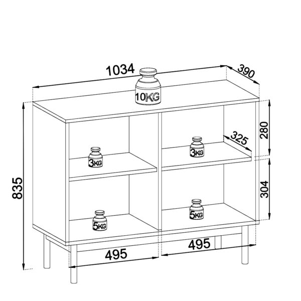 Commode DIEPPE - Cachemire - Poignées métalliques - Pieds en bois - Largeur 104 cm, Hauteur 83 cm, Profondeur 39 cm – Image 3