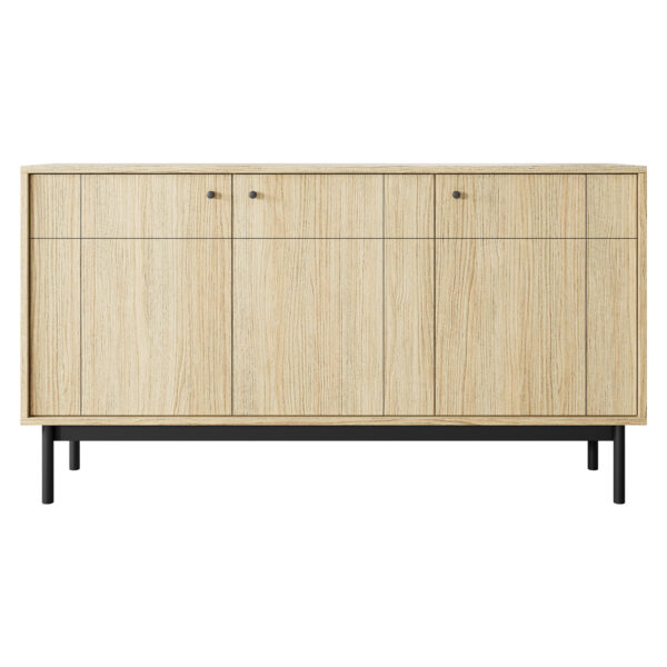Commode DIEPPE - Chene - Poignées métalliques - Pieds en bois - Largeur 154 cm, Hauteur 83 cm, Profondeur 39 cm – Image 7