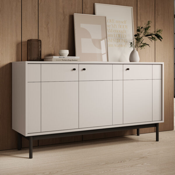 Commode DIEPPE - Cachemire - Poignées métalliques - Pieds en bois - Largeur 154 cm, Hauteur 83 cm, Profondeur 39 cm – Image 2