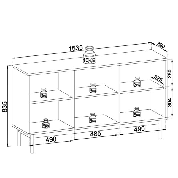 Commode DIEPPE - Cachemire - Poignées métalliques - Pieds en bois - Largeur 154 cm, Hauteur 83 cm, Profondeur 39 cm – Image 3