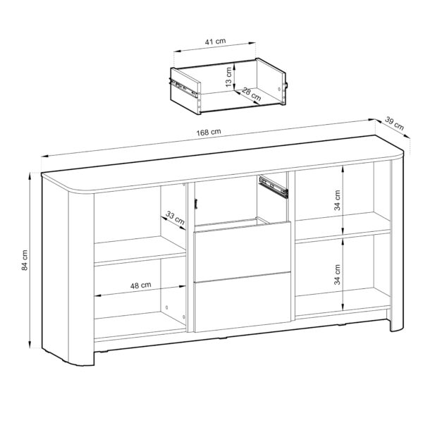 Commode AMOS KSZ168 - Chene - Arrondie - Fermeture douce - Tiroirs - Largeur 103 cm, Hauteur 132 cm, Profondeur 39 cm – Image 3