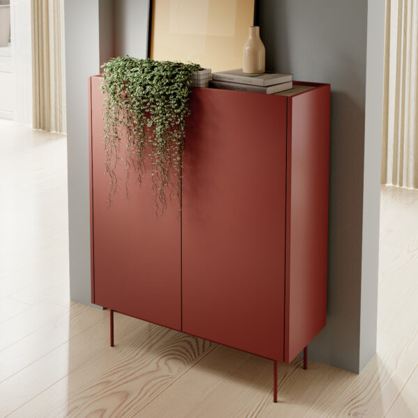 Commode Kelowna KD97 - Rouge, Chene - Largeur 97 cm, Hauteur 122 cm, Profondeur 37 cm – Image 2