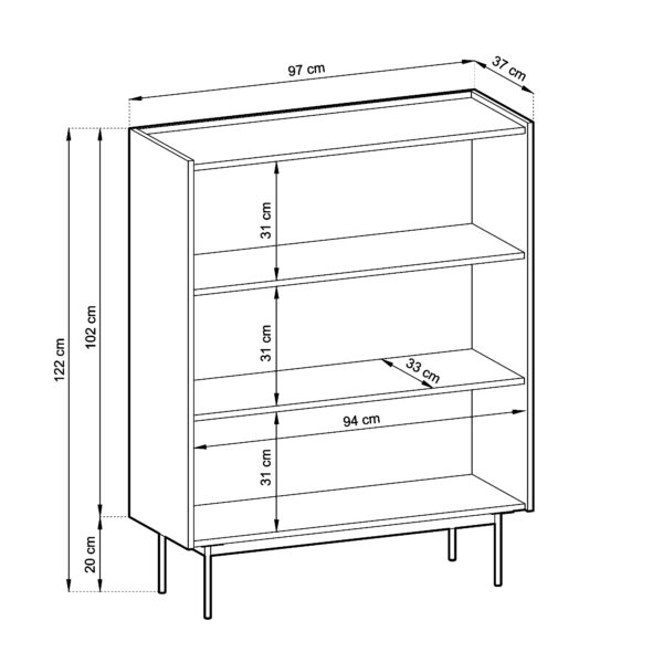 Commode Kelowna KD97 - Rouge, Chene - Largeur 97 cm, Hauteur 122 cm, Profondeur 37 cm – Image 3