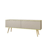 Meuble TV Banff RTV135 MDF - Beige - Pieds dorés - Façades rainurées - Largeur 135 cm, Hauteur 53 cm, Profondeur 32 cm