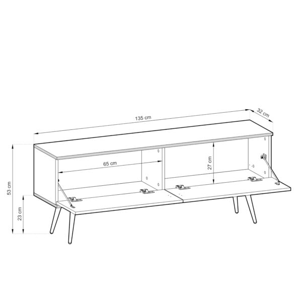 Meuble TV Banff RTV135 MDF - Noir - Pieds dorés - Façades rainurées - Largeur 135 cm, Hauteur 53 cm, Profondeur 32 cm – Image 3