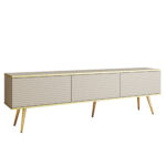 Meuble TV Banff RTV175 MDF - Beige - Pieds dorés - Façades rainurées - Largeur 175 cm, Hauteur 53 cm, Profondeur 32 cm