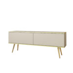 Meuble TV Banff RTV135 - Beige - Pieds dorés - Largeur 135 cm, Hauteur 53 cm, Profondeur 32 cm