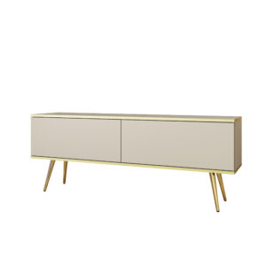 Meuble TV Banff RTV135 - Beige - Pieds dorés - Largeur 135 cm, Hauteur 53 cm, Profondeur 32 cm