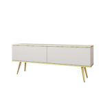Meuble TV Banff RTV135 - Blanc - Pieds dorés - Largeur 135 cm, Hauteur 53 cm, Profondeur 32 cm
