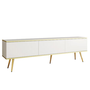 Meuble TV Banff RTV175 - Blanc - Pieds dorés - Largeur 175 cm, Hauteur 53 cm, Profondeur 32 cm