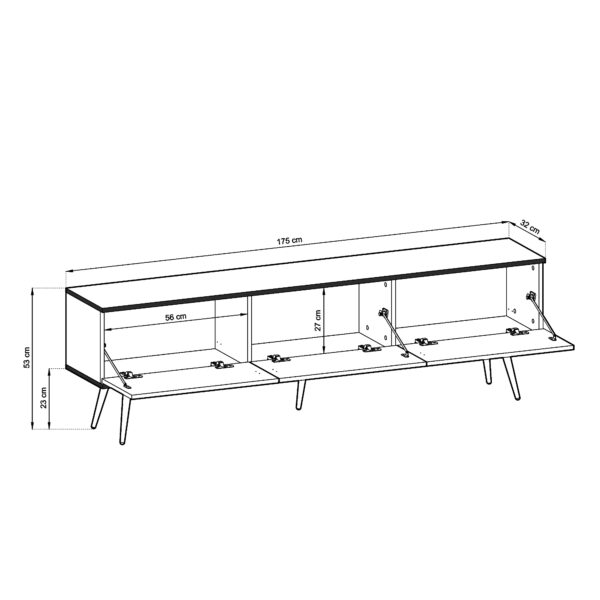Meuble TV Banff RTV175 - Beige - Pieds dorés - Largeur 175 cm, Hauteur 53 cm, Profondeur 32 cm – Image 3