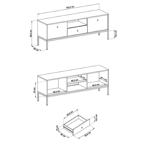 Meuble TV MONCTON - Beige - Poignées métalliques - Largeur 154 cm, Hauteur 56 cm, Profondeur 39 cm – Image 3