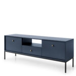 Meuble TV MONCTON - Bleu marine - Poignées métalliques - Largeur 154 cm, Hauteur 56 cm, Profondeur 39 cm