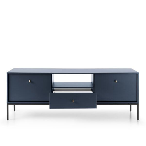 Meuble TV MONCTON - Bleu marine - Poignées métalliques - Largeur 154 cm, Hauteur 56 cm, Profondeur 39 cm – Image 8