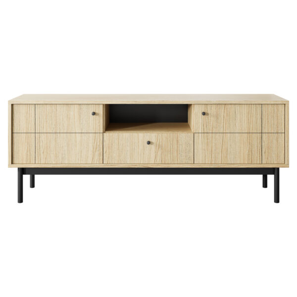 Meuble TV DIEPPE - Chene - Poignées métalliques - Pieds en bois - Largeur 154 cm, Hauteur 56 cm, Profondeur 39 cm – Image 7