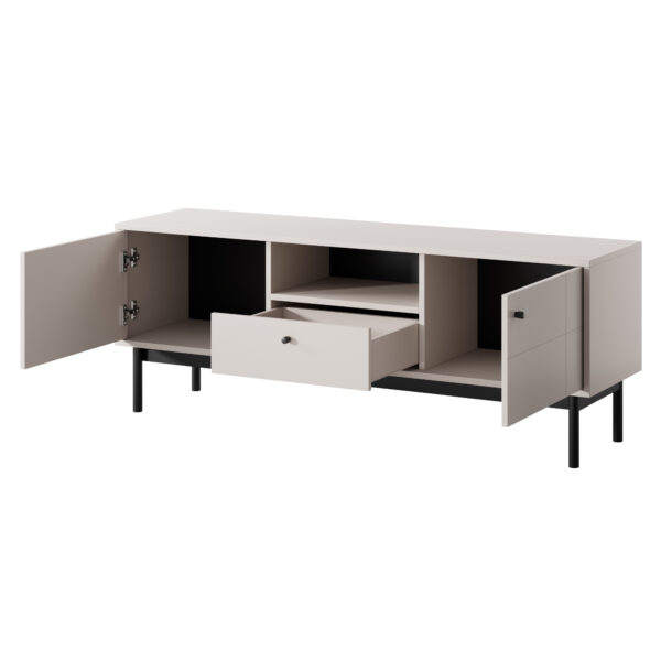 Meuble TV DIEPPE - Cachemire - Poignées métalliques - Pieds en bois - Largeur 154 cm, Hauteur 56 cm, Profondeur 39 cm – Image 4