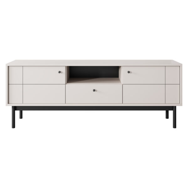 Meuble TV DIEPPE - Cachemire - Poignées métalliques - Pieds en bois - Largeur 154 cm, Hauteur 56 cm, Profondeur 39 cm – Image 7