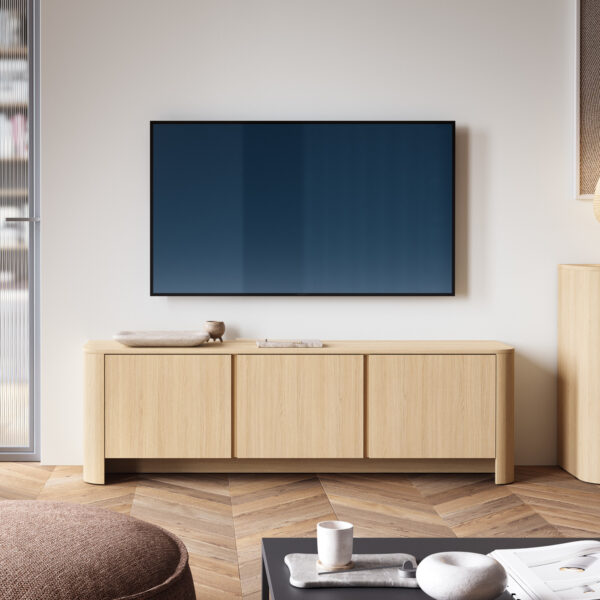 Meuble TV AMOS - Chene - Arrondi - Fermeture silencieuse - Largeur 168 cm, Hauteur 52 cm, Profondeur 39 cm – Image 2