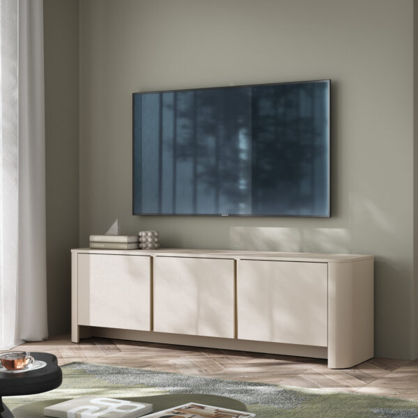 Meuble TV AMOS - Cachemire - Arrondi - Fermeture silencieuse - Largeur 168 cm, Hauteur 52 cm, Profondeur 39 cm – Image 2